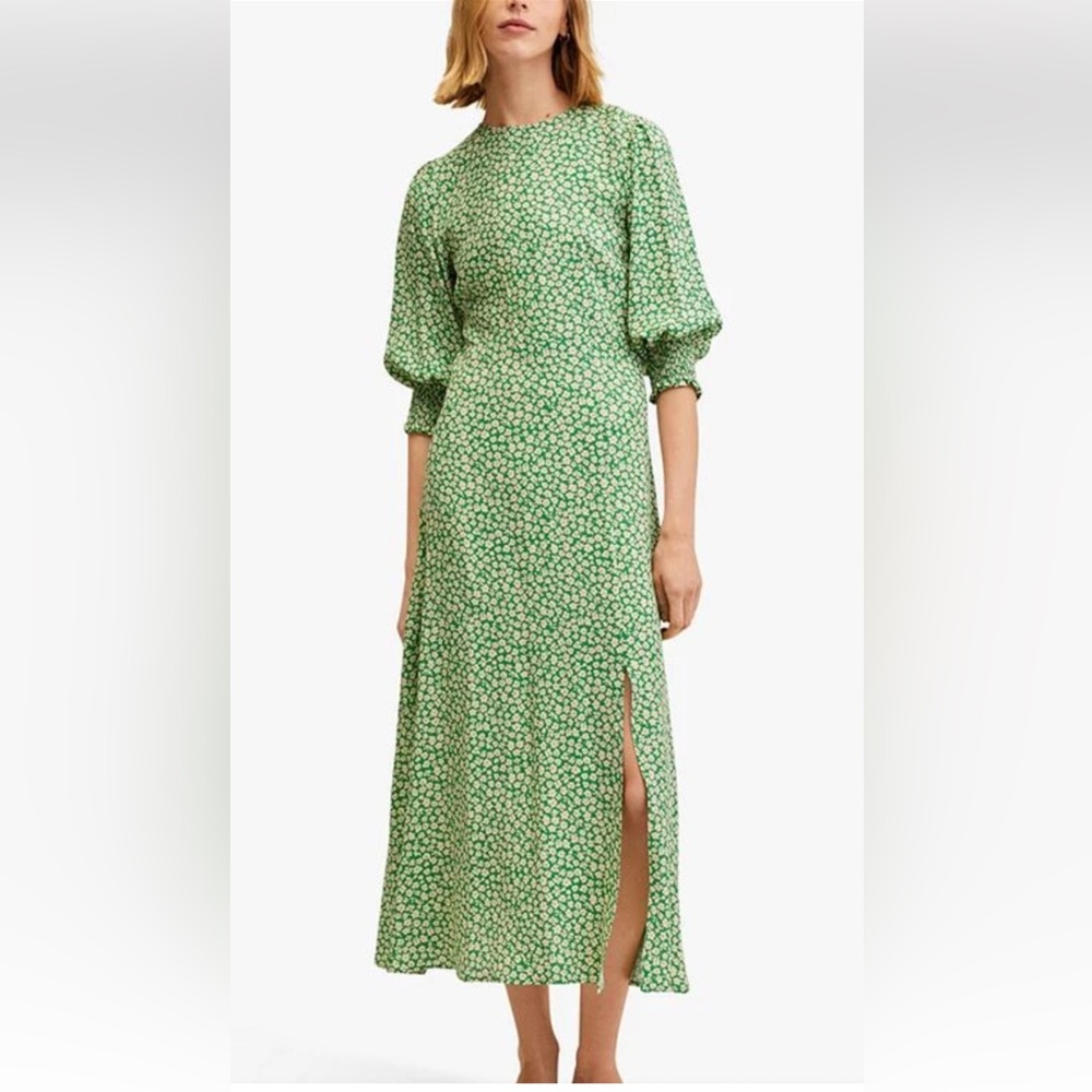 Mango Green Ditsy Floral Mid Sleeve Dress US 10
